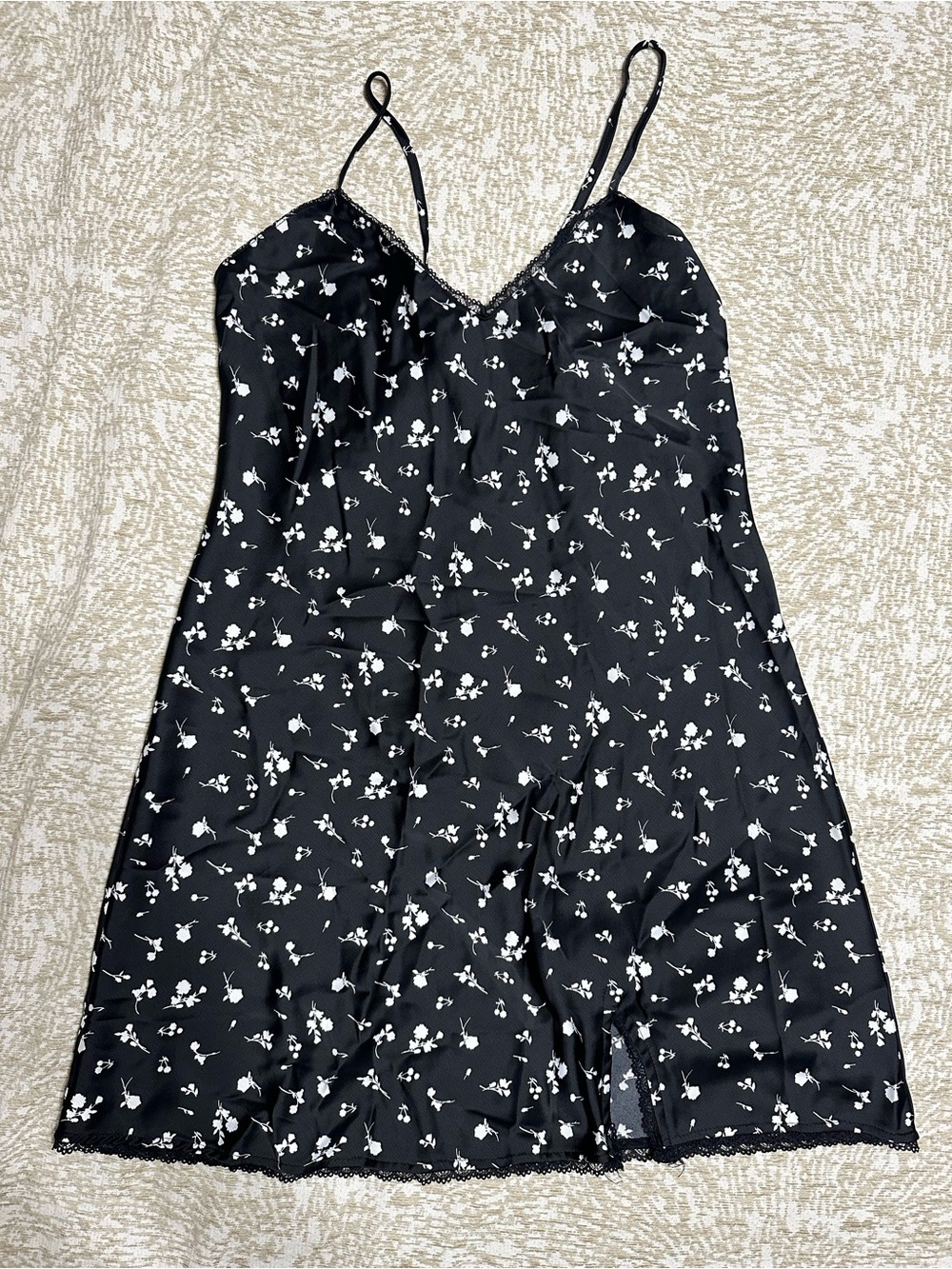 wild fable Black Mini Slip Dress with White Floral Print